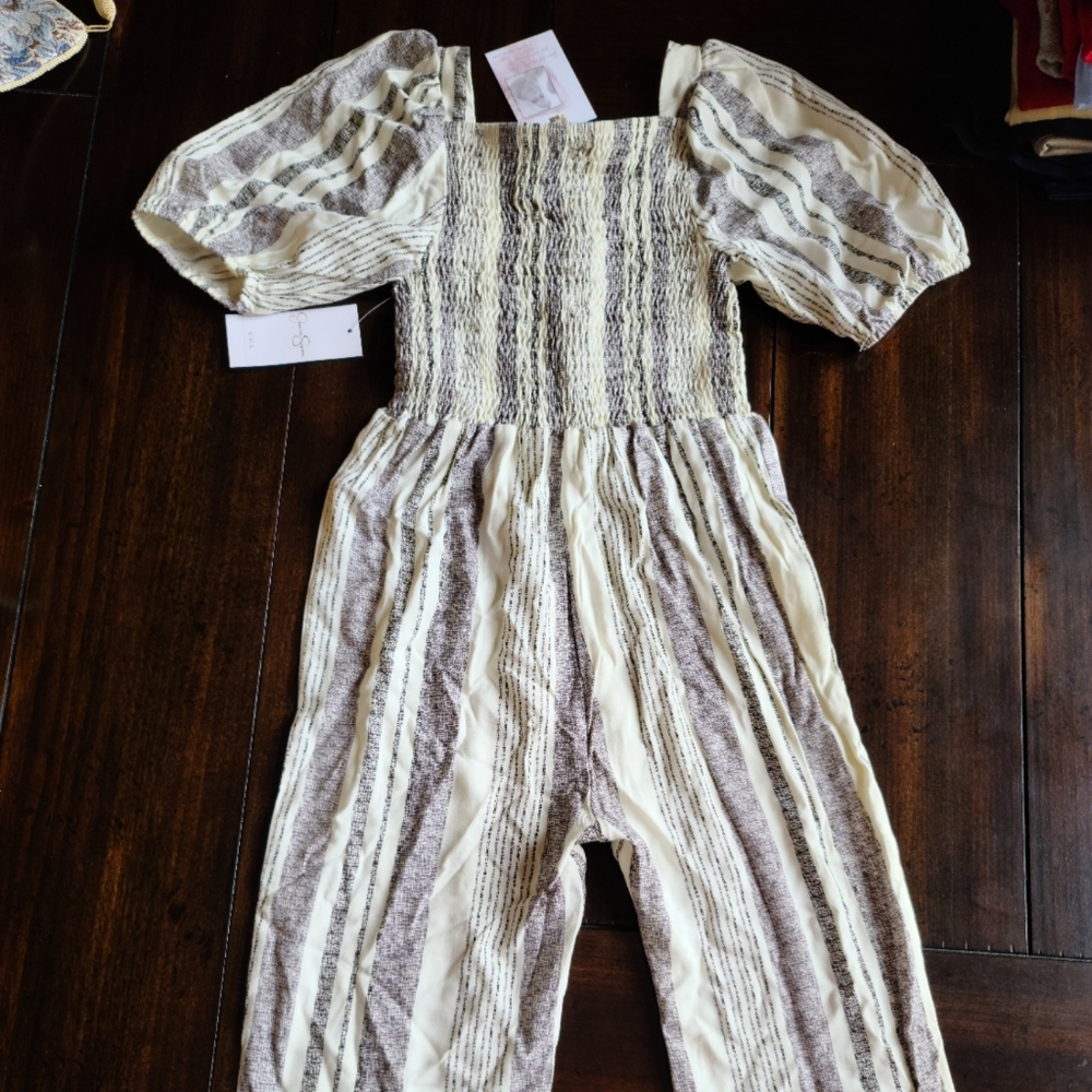 NWT Jessica Simpson Girls Striped Jumpsuit Size 6